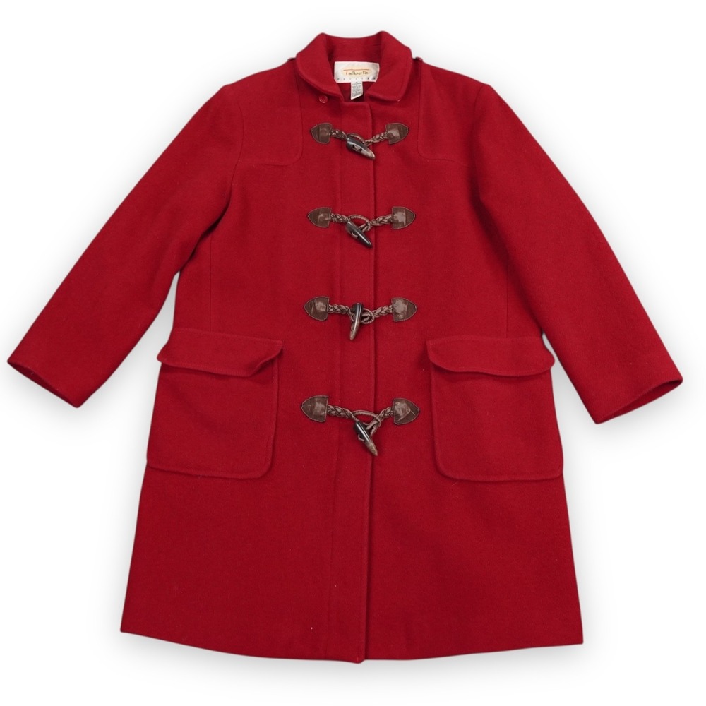 VTG Talbots Wool Toggle Duffel Coat Womens 6 Red‎ Petite Removable Hood Gorpcore